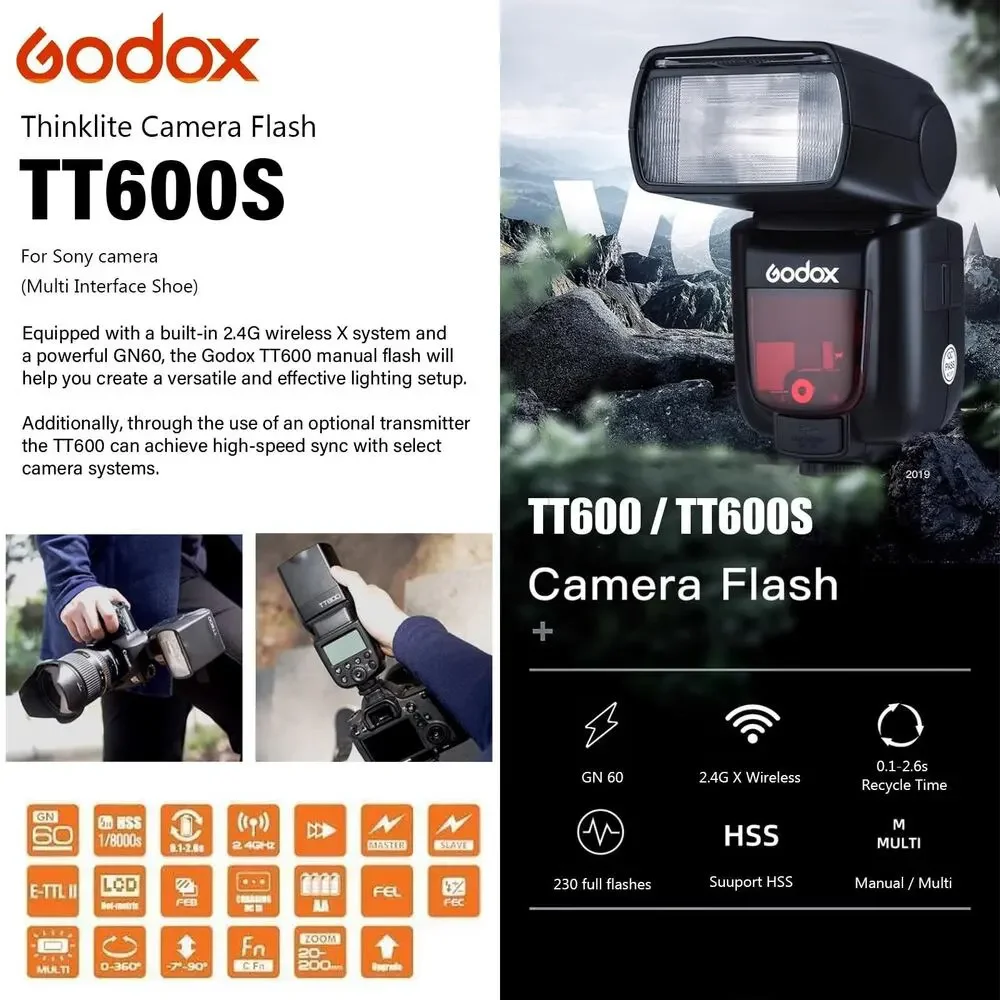 Godox TT600 2.4G Wireless Camera Flash Speedlite Master/Slave GN60 Manual Flash